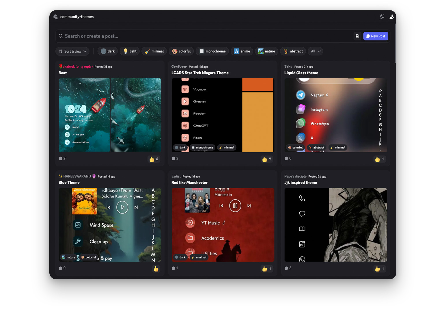 Community themes shared in the Niagara Launcher Discord